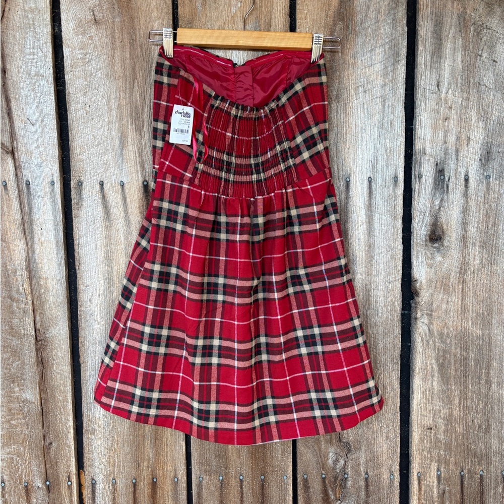 Charlotte Russe Red Plaid Strapless Dress Small Cottagecore Academia Preppy - Picture 3 of 10